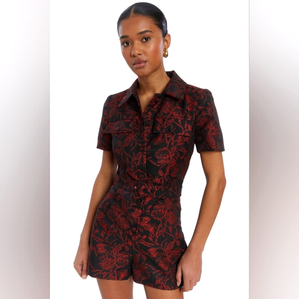 Amanda Uprichard - Revolve - NEW Black & Red Jacquard Romper Sz Large -Ret$260! - Picture 3 of 16